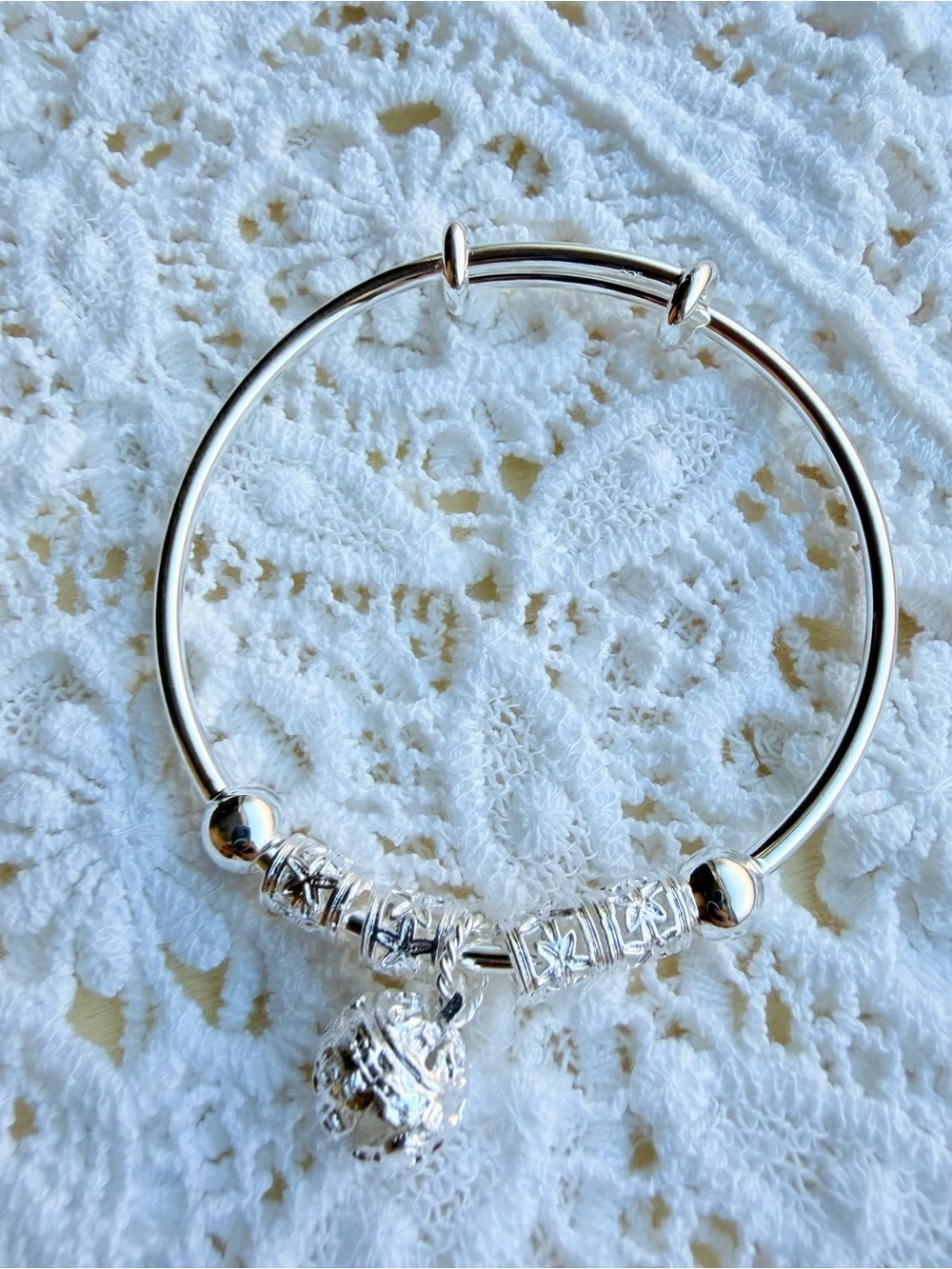 Sterling Silver Charm Bangle Bracelet - Silver